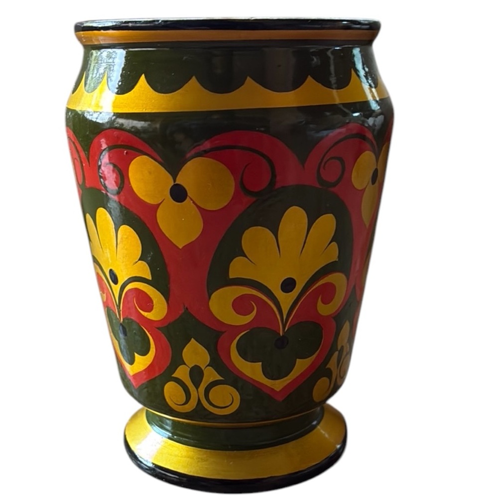 Russian Wood Lacquer Vase Colorful Decorative Made in Baltic Region/Soviet Union